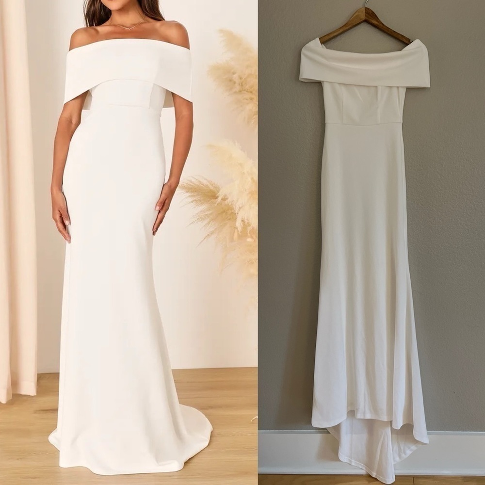 NWOT Exceptional Romance White Off-the-Shoulder Mermaid Maxi Dress